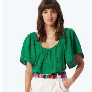 XIRENA Lou Flutter Sleeve Cotton Muslin Top Green Size XS